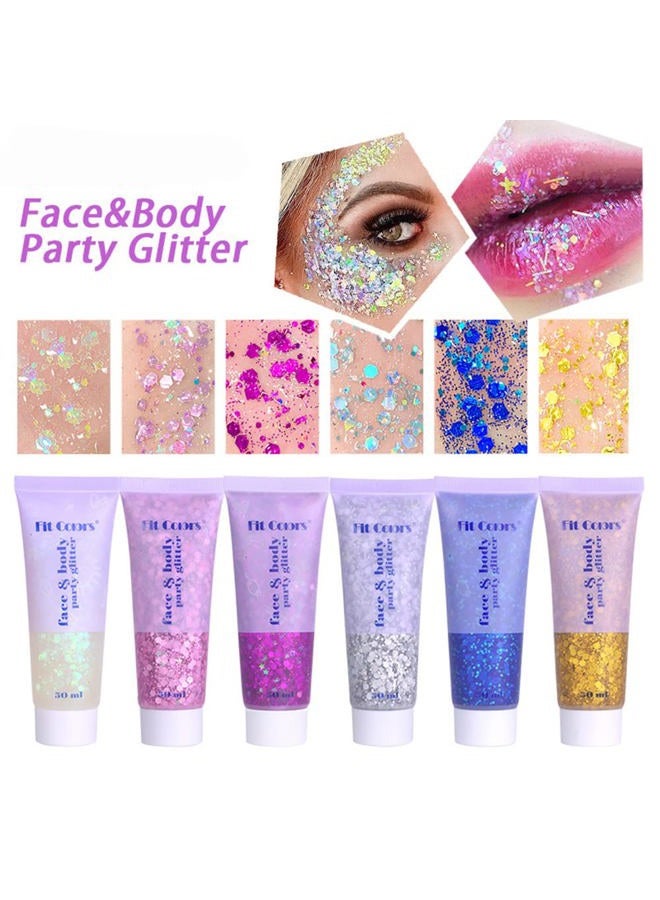 Yeweian Gold Body Glitter, Mardi Gras Face Glitter Gel, Mermaid Sequins Lip Eye Nails Hair Body Glitter Makeup, Liquid Holographic Chunky Glitter Singer Concerts Music Festival Rave Accessories,50g - Image 2