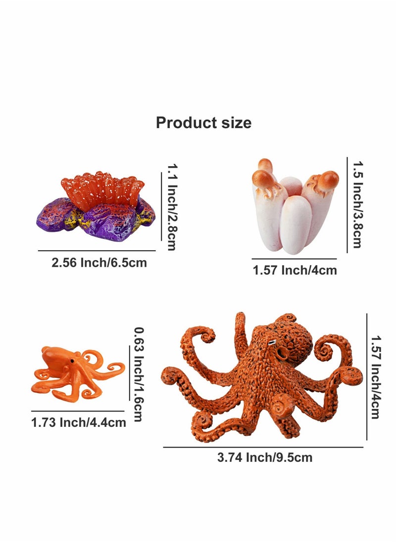 Excefore 4 Sets Sea Animal Life Cycle Figurines of Green Sea Turtle Crocodile Octopus Salmon Fish, Plastic Marine Figures Toy Kit School Project Cake Topper Party Supplies for Kids  - Image 5