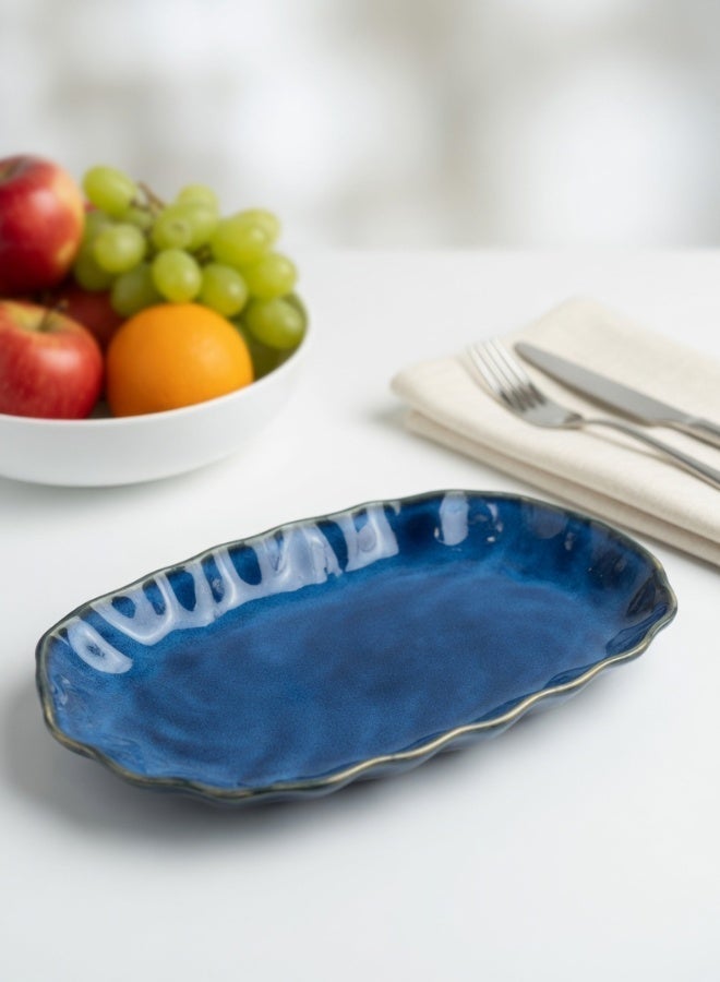 Clink Japanese Style Large Ceramic Dinner Plate, Premium Oval Porcelain Plate 12.25 inch, Blue Glaze Oval Plate Handcrafted Fish Plate, Pasta Plate, Perfect for Fish, Meat, Pasta, Salad, Fruits, Main Courses - Image 2