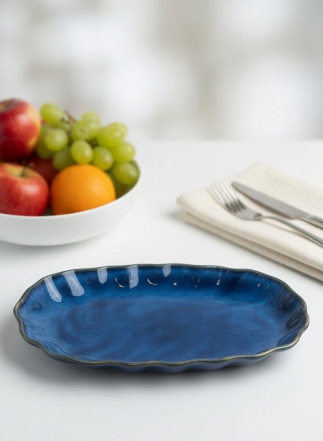Clink Japanese Style Large Ceramic Dinner Plate, Premium Oval Porcelain Plate 12.25 inch, Blue Glaze Oval Plate Handcrafted Fish Plate, Pasta Plate, Perfect for Fish, Meat, Pasta, Salad, Fruits, Main Courses - Image 4