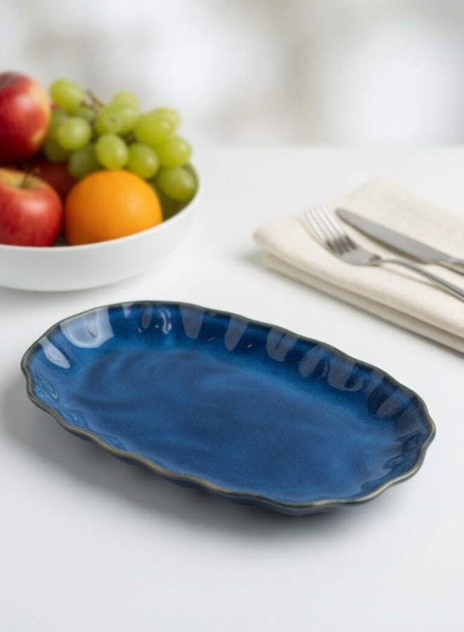 Clink Japanese Style Large Ceramic Dinner Plate, Premium Oval Porcelain Plate 12.25 inch, Blue Glaze Oval Plate Handcrafted Fish Plate, Pasta Plate, Perfect for Fish, Meat, Pasta, Salad, Fruits, Main Courses - Image 3