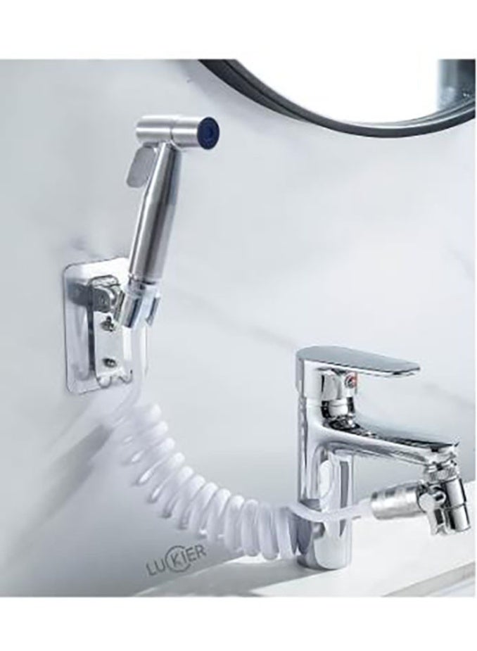 LUCKIER Portable Bidet Faucet, Stainless Steel Travel Shattaf Portable Bidet Faucet, Boosted Water Flow Shattaf Kit, 4m Hose, 2 Types of Bases, Adapter Kit, Suitable for Home/Hotel/Camping/Female/Baby care - Image 3