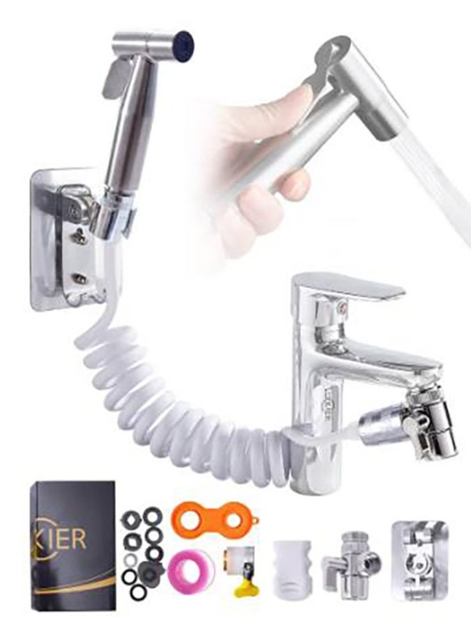 LUCKIER Portable Bidet Faucet, Stainless Steel Travel Shattaf Portable Bidet Faucet, Boosted Water Flow Shattaf Kit, 4m Hose, 2 Types of Bases, Adapter Kit, Suitable for Home/Hotel/Camping/Female/Baby care - Image 1