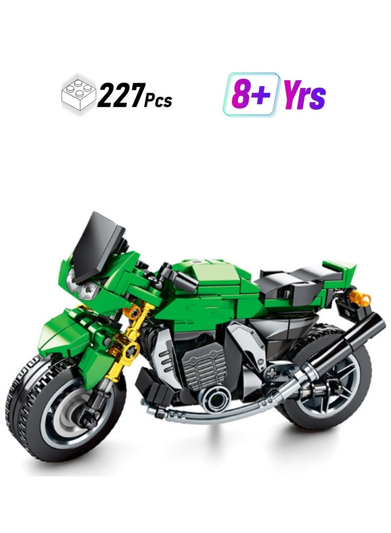 227pcs Green Retro Motorcycle Building Toy Set; Build A Motorcycle Gift For Kids Aged 8+ Who Love Fast-Paced Vehicle Action - Image 1