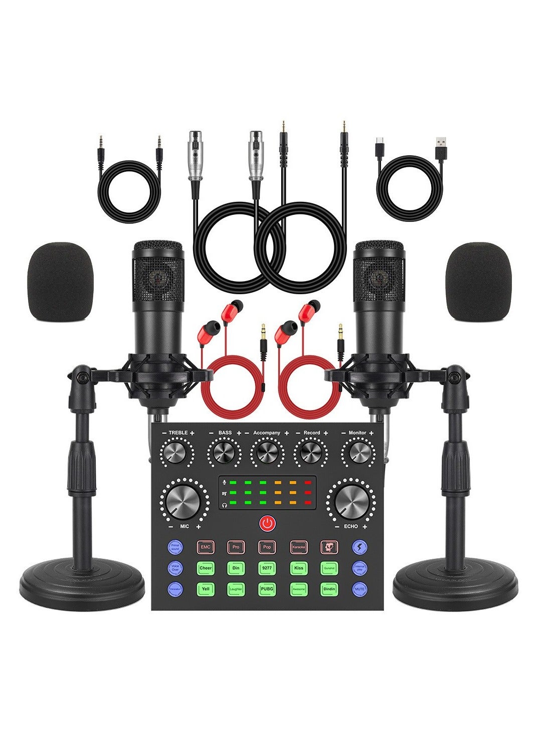 Audio Mixer Broadcast Kit, Live Sound Card Studio Recording XLR Microphone, Audio Interface Voice Changer, Podcast Equipment Bundle Soundboard for Tiktok Youtube Streaming/Singing/Gaming Phone/PC