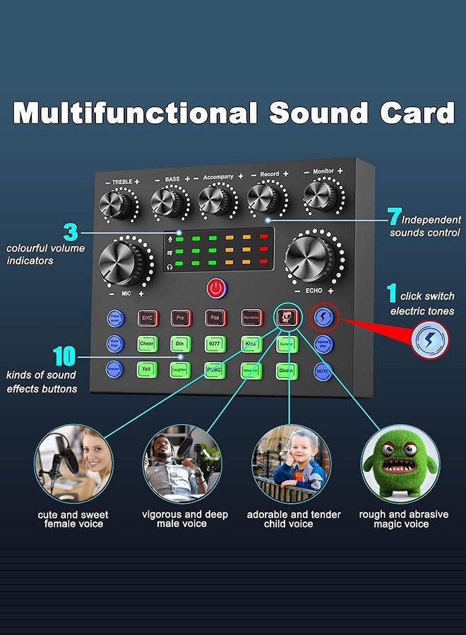 Arabest Audio Mixer Broadcast Kit, Live Sound Card Studio Recording XLR Microphone, Audio Interface Voice Changer, Podcast Equipment Bundle Soundboard for Tiktok Youtube Streaming/Singing/Gaming Phone/PC  - Image 3