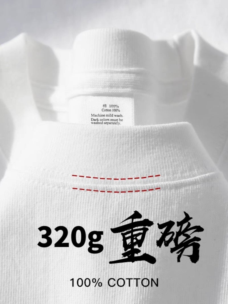 320G Heavy American Short-Sleeved T-Shirt Thick And Impermeable Summer Loose Plus Size Pure Cotton Couples Pure White Half-Sleeved Men And Women - Image 2