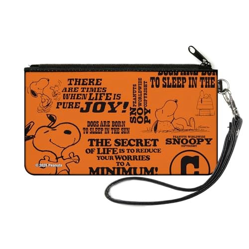 Buckle Down Buckle-Down Peanuts Wallet, Zip Pouch, Snoopy Poses and Quotes Collage Orange Black, Canvas - Image 3