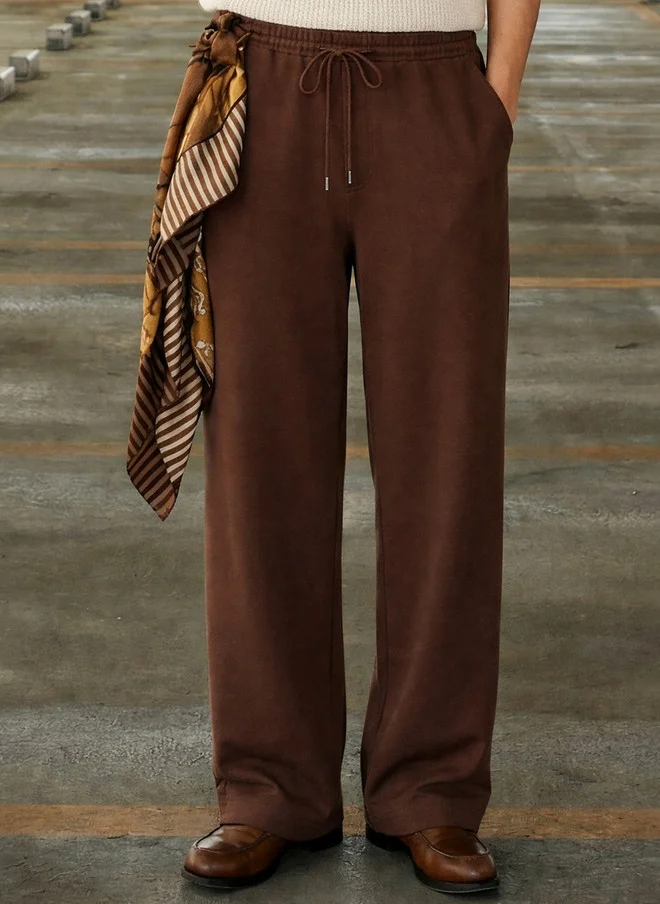 The Souled Store Men Brown Solid Cotton Straight Fit Joggers