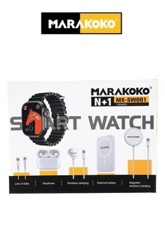 Markoko Ultra Watch Package with Three Straps + 5000mAh MagSafe Wireless Power Bank + Airbuds Pro earphones + 15W MagSafe Wireless Mobile Charger + iPhone Charging Cable (Type C to Lightning).