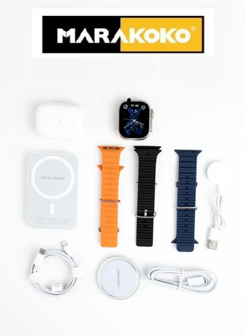 Marakoko - Markoko Ultra Watch Package with Three Straps + 5000mAh MagSafe Wireless Power Bank + Airbuds Pro earphones + 15W MagSafe Wireless Mobile Charger + iPhone Charging Cable (Type C to Lightning). - Image 1