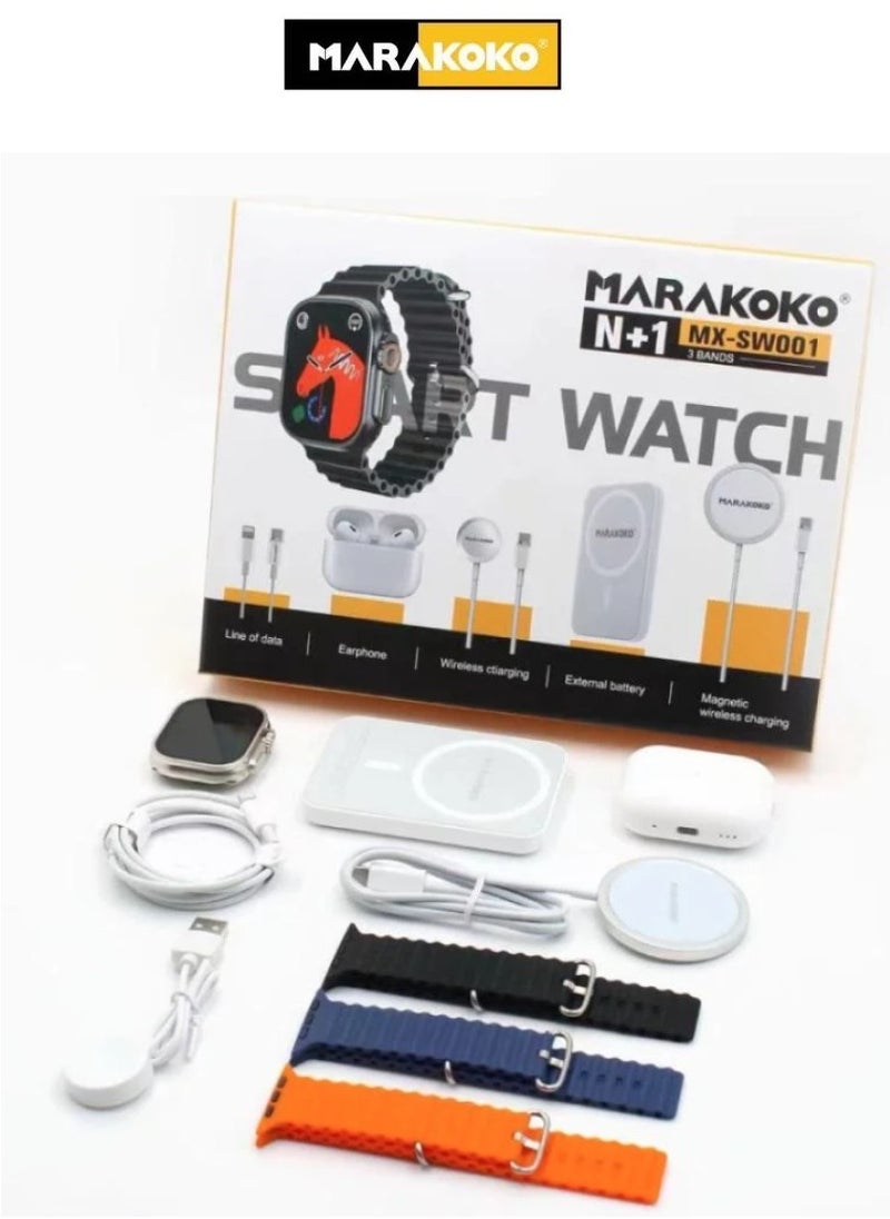 Marakoko - Markoko Ultra Watch Package with Three Straps + 5000mAh MagSafe Wireless Power Bank + Airbuds Pro earphones + 15W MagSafe Wireless Mobile Charger + iPhone Charging Cable (Type C to Lightning). - Image 1