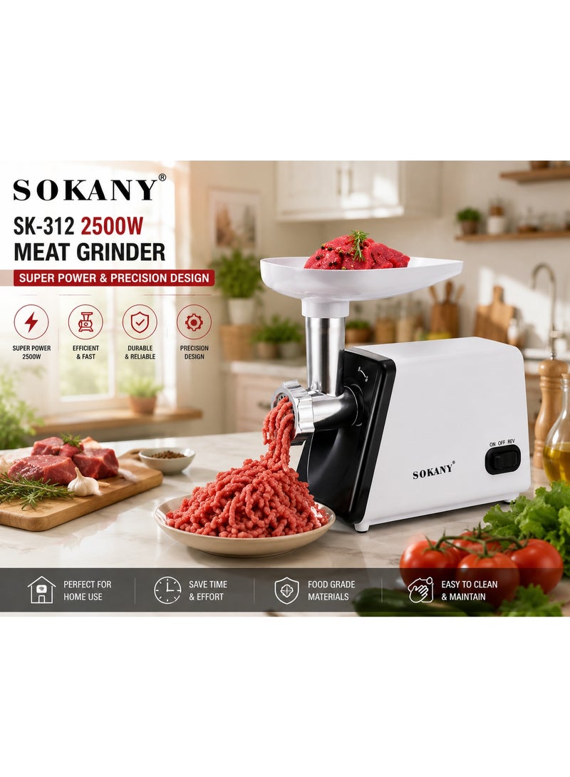 سوكاني مفرمة لحم سوكاني SK-312 بقوة 2500 واط مع تصميم فائق القوة والدقة - فضي - Image 4
