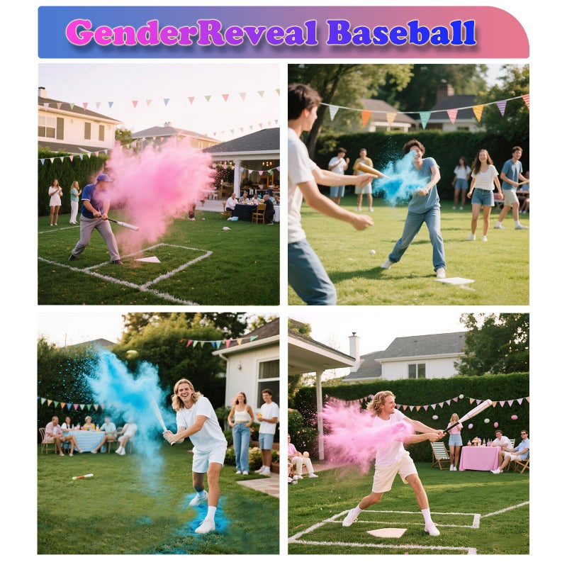Wsaeig Gender Reveal Baseball with Powder - 2 Pack Gender Reveal Baseballs Filled with Blue and Pink Powder for Boy or Girl Baby Reveal Party Ideas for Decorating (1 Blue & 1 Pink) - Image 2