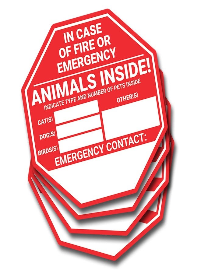 ملصق إنقاذ الحيوانات الأليفة للسلامة من الحرائق - عبوة من 4 ملصقات للنوافذ والأبواب - ملصق نافذة لإنقاذ حيواناتنا الأليفة في حالات الطوارئ - كلب وقط وحيوان أليف - 3 تصميمات لإنقاذ الحيوانات للاختيار من بينها - ملصقات 5 بوصات (علامة توقف الطوارئ) - Image 1