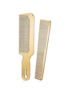 Patelai 2 Pieces Metal Comb Set Metal Barber Comb Stainless Steel Blending Comb Fine Styling Cutting Comb Flat Top Clipper Comb Metal Detangling Comb For Men Women Salon 2 Styles (Gold)  - Image 2