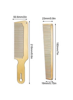 Patelai 2 Pieces Metal Comb Set Metal Barber Comb Stainless Steel Blending Comb Fine Styling Cutting Comb Flat Top Clipper Comb Metal Detangling Comb For Men Women Salon 2 Styles (Gold)  - Image 3