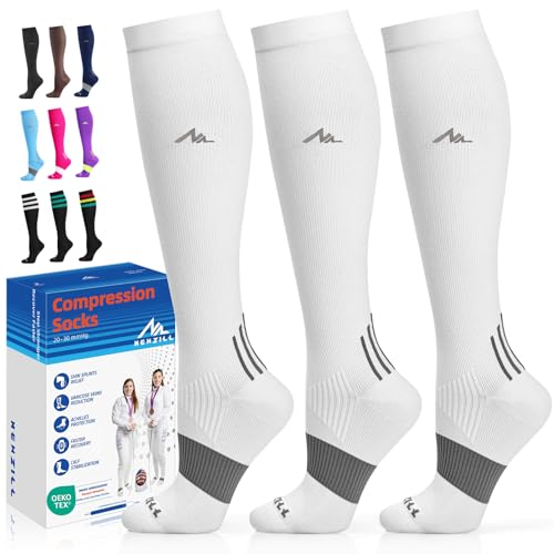 NEWZILL Medical Compression Socks for Women & Men, 20-30 mmHg Knee-High Support for Circulation, All-Day Comfort for Work Travel Nursing Running Cycling and Fitness (3-Pairs, White, S/M) - Image 1