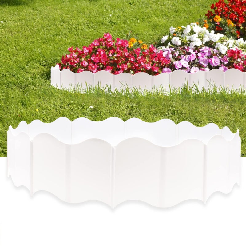 Bukela 20 Pcs White Plastic Garden Edging Kit 3.2 Meters Long Flexible Interlocking Landscape Border for Lawn Flower Bed Patio Walkway Yard Decorative Fence DIY - Image 1