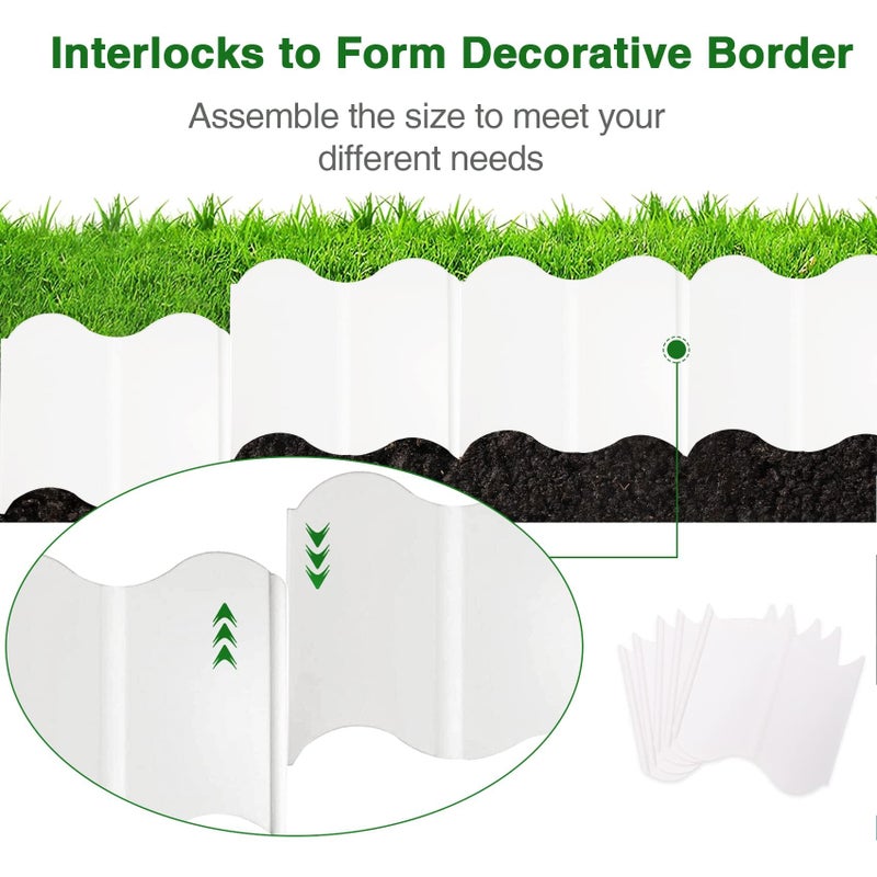Bukela 20 Pcs White Plastic Garden Edging Kit 3.2 Meters Long Flexible Interlocking Landscape Border for Lawn Flower Bed Patio Walkway Yard Decorative Fence DIY - Image 3
