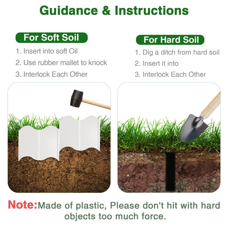 Bukela 20 Pcs White Plastic Garden Edging Kit 3.2 Meters Long Flexible Interlocking Landscape Border for Lawn Flower Bed Patio Walkway Yard Decorative Fence DIY - Image 5