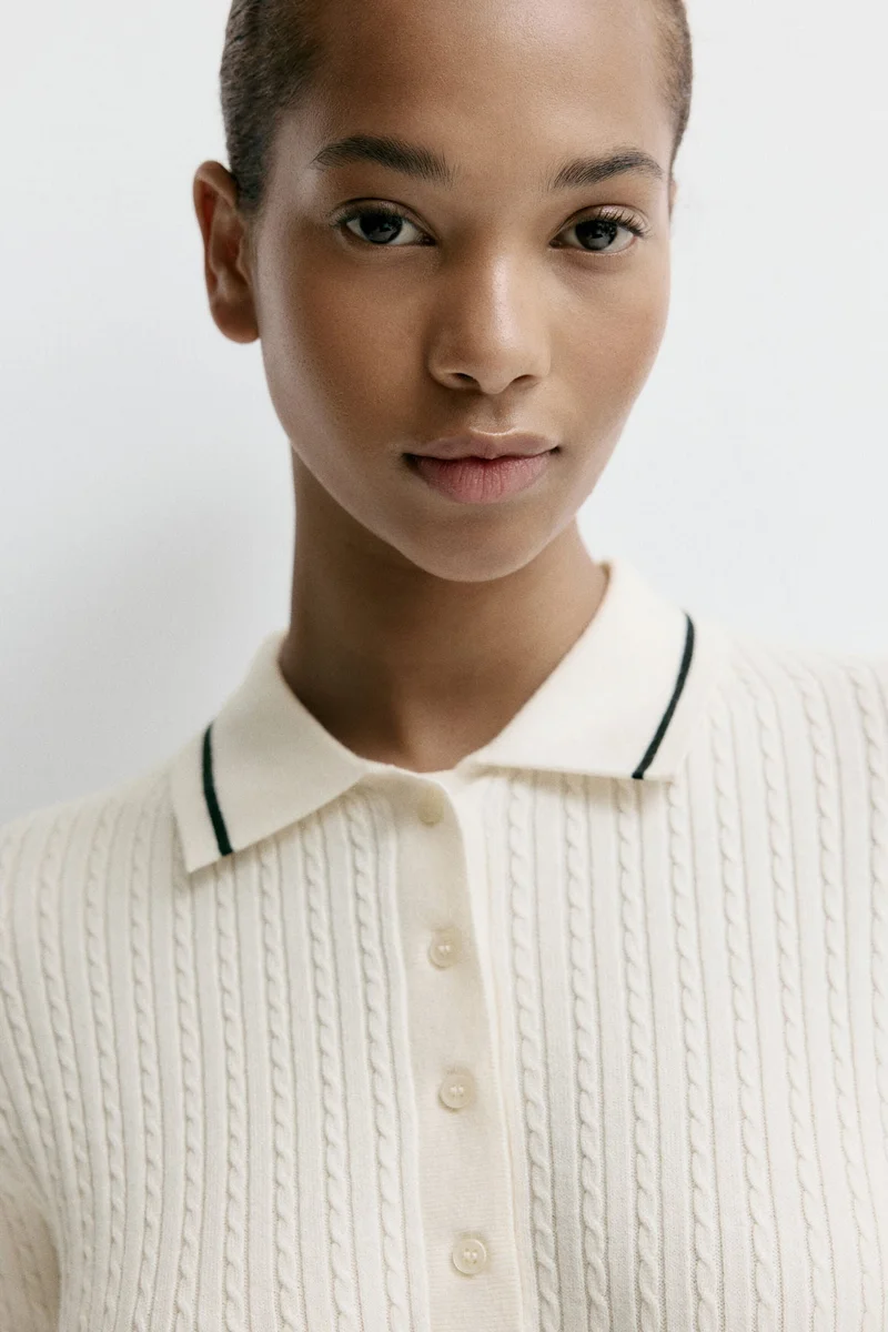 اتش اند ام فستان بولو محبوك بنمط حبال