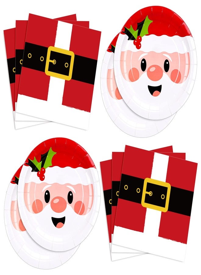 Whaline 90Pcs Christmas Party Supplies Set 9In Santa Claus Pattern Paper Plates and 6.5 In Santa Belts Printed Paper Napkins Cute Christmas Disposable Tableware for 40 Guests Xmas Holiday Dinner - Image 1