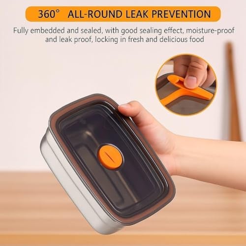 SOLIGT Fridge Storage Box 316 Stainless Steel Food Storage Containers | Food Grade, Leakproof Kitchen Organizer | Microwavable & Freezer Safe, Silver With Lid (4 Pcs 1000 Ml) - Image 4