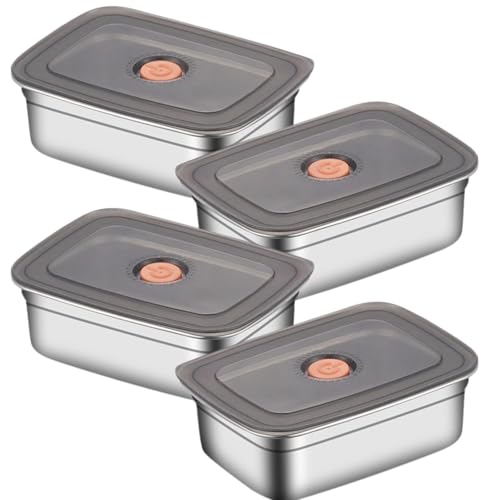 SOLIGT Fridge Storage Box 316 Stainless Steel Food Storage Containers | Food Grade, Leakproof Kitchen Organizer | Microwavable & Freezer Safe, Silver With Lid (4 Pcs 1000 Ml) - Image 1