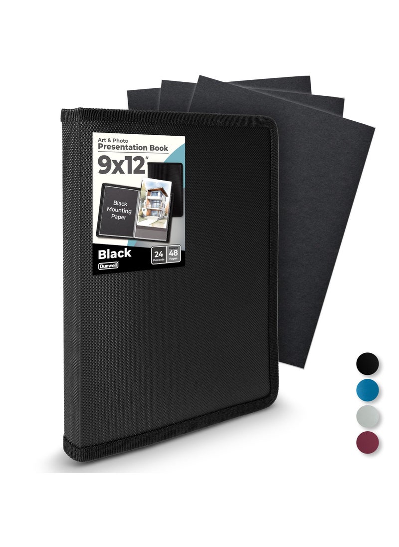 Dunwell Dunwell 9x12 Art Portfolio Binder, Black Mounting Paper, Portfolio Binder for Artwork, 9 x 12 Art Folder, 24 Pockets Display 48 Pages, Acid-Free Poly Presentation Book  - Image 1
