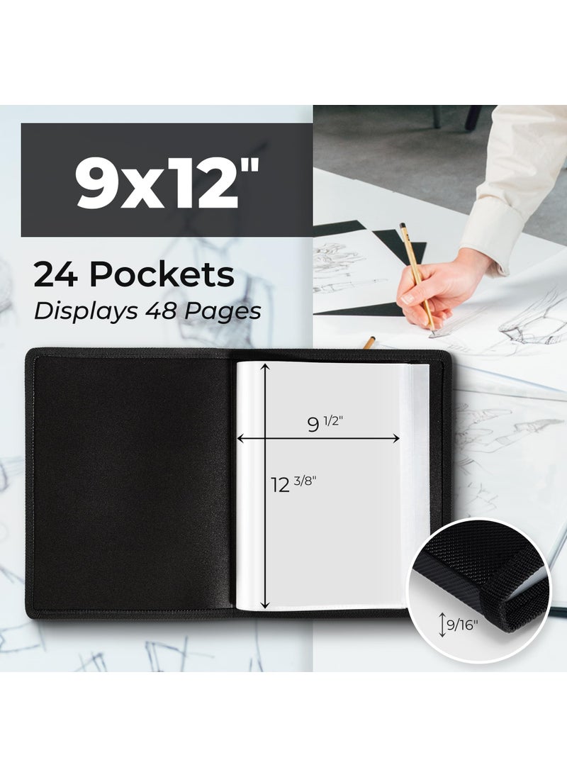 Dunwell Dunwell 9x12 Art Portfolio Binder, Black Mounting Paper, Portfolio Binder for Artwork, 9 x 12 Art Folder, 24 Pockets Display 48 Pages, Acid-Free Poly Presentation Book  - Image 3