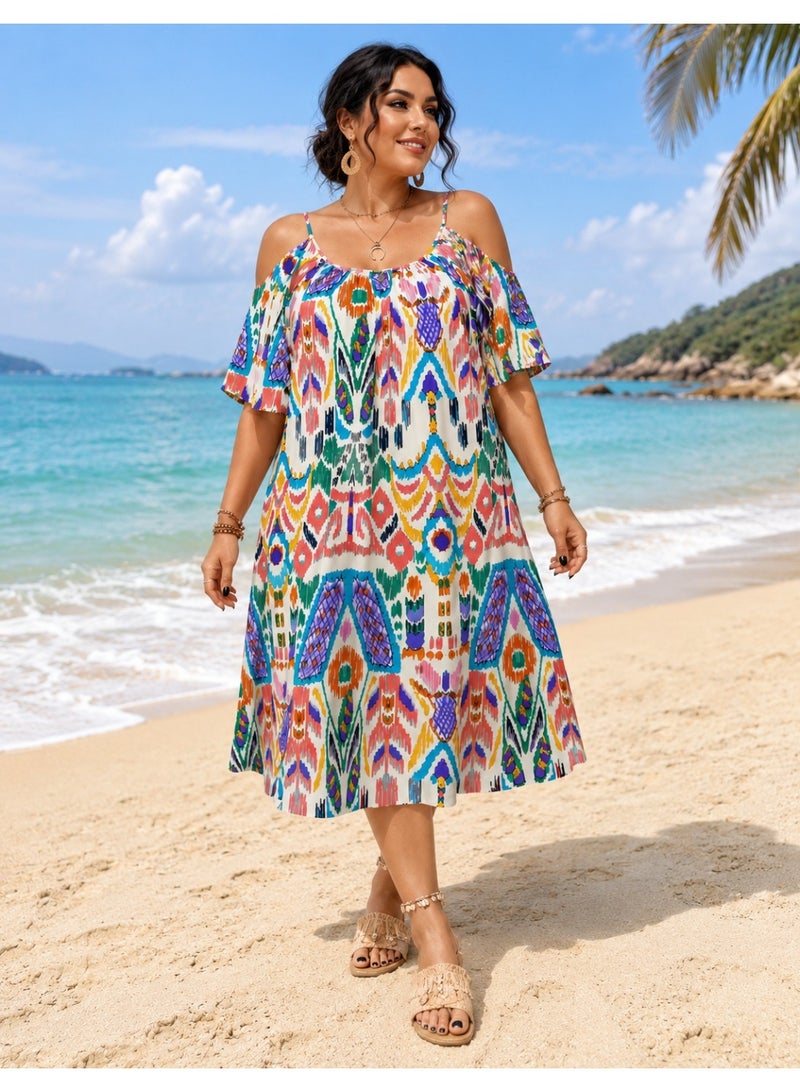 Women’s Multicolour Printed Cold-Shoulder Summer Dress – 1 Piece – Code 3506 - Image 2