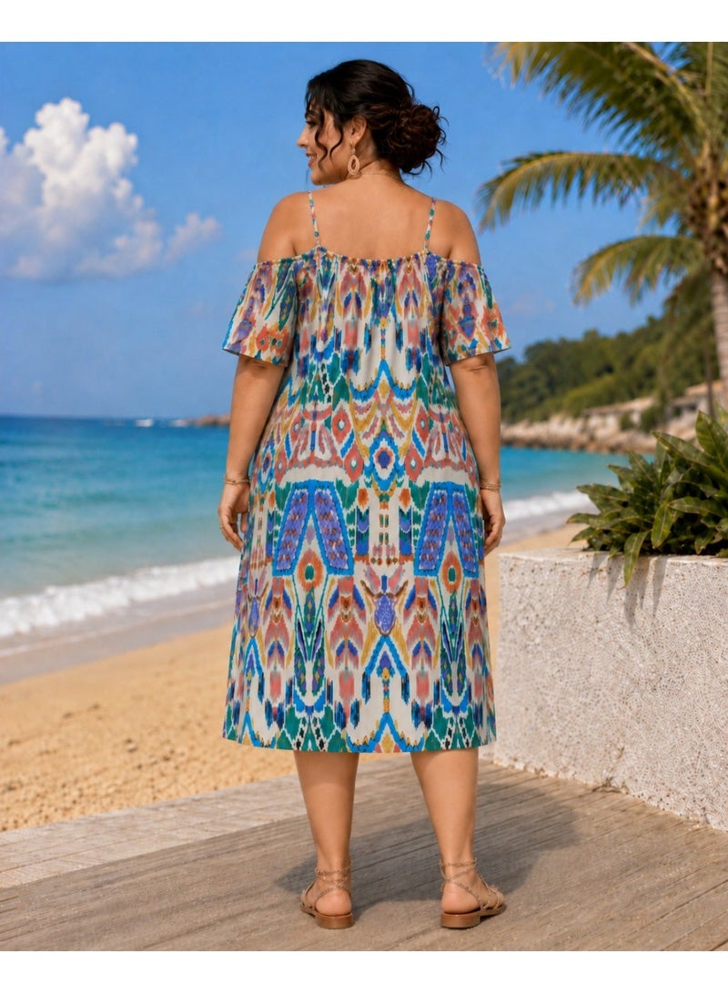 Women’s Multicolour Printed Cold-Shoulder Summer Dress – 1 Piece – Code 3506 - Image 4