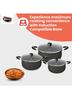 NIRLEP NIRLEP Sakhi 6 Pieces Gift Set with 3 Casseroles Set with 3 Glass Lid| Induction Cookware Set| 5-Layer PFOA Free Coating| Non Stick Cookware Set | Black  - Image 3