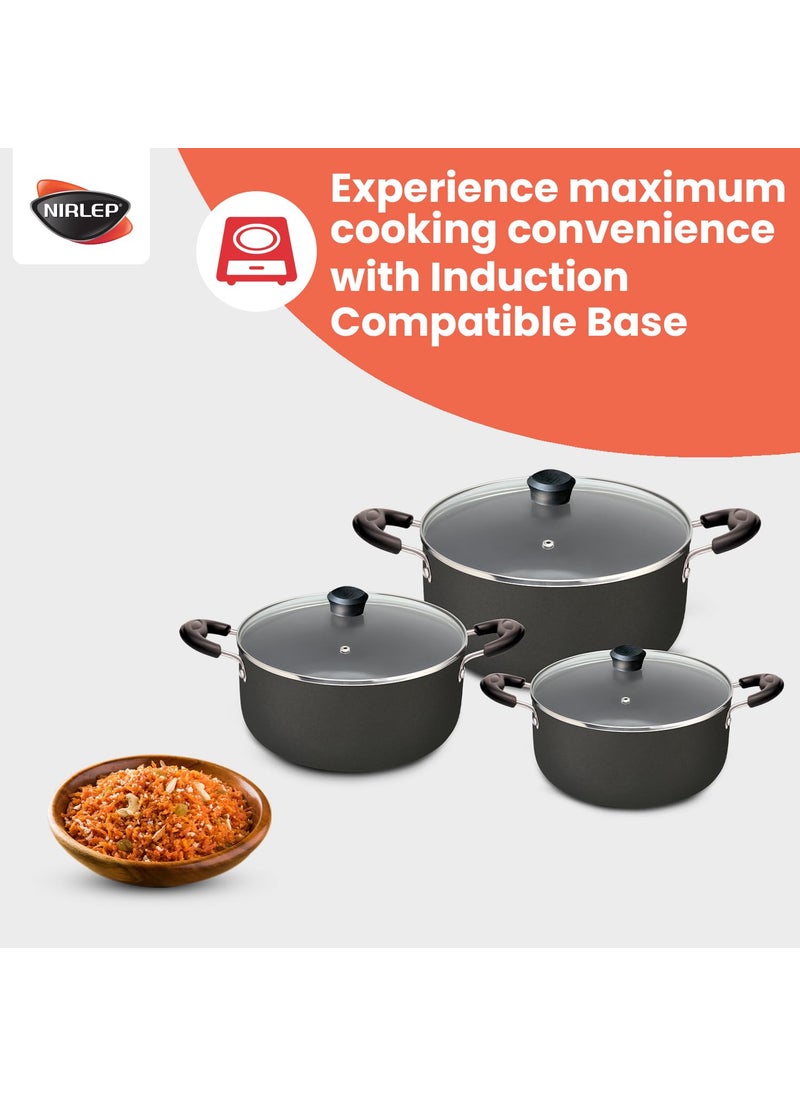NIRLEP - NIRLEP Sakhi 6 Pieces Gift Set with 3 Casseroles Set with 3 Glass Lid| Induction Cookware Set| 5-Layer PFOA Free Coating| Non Stick Cookware Set | Black - Image 1