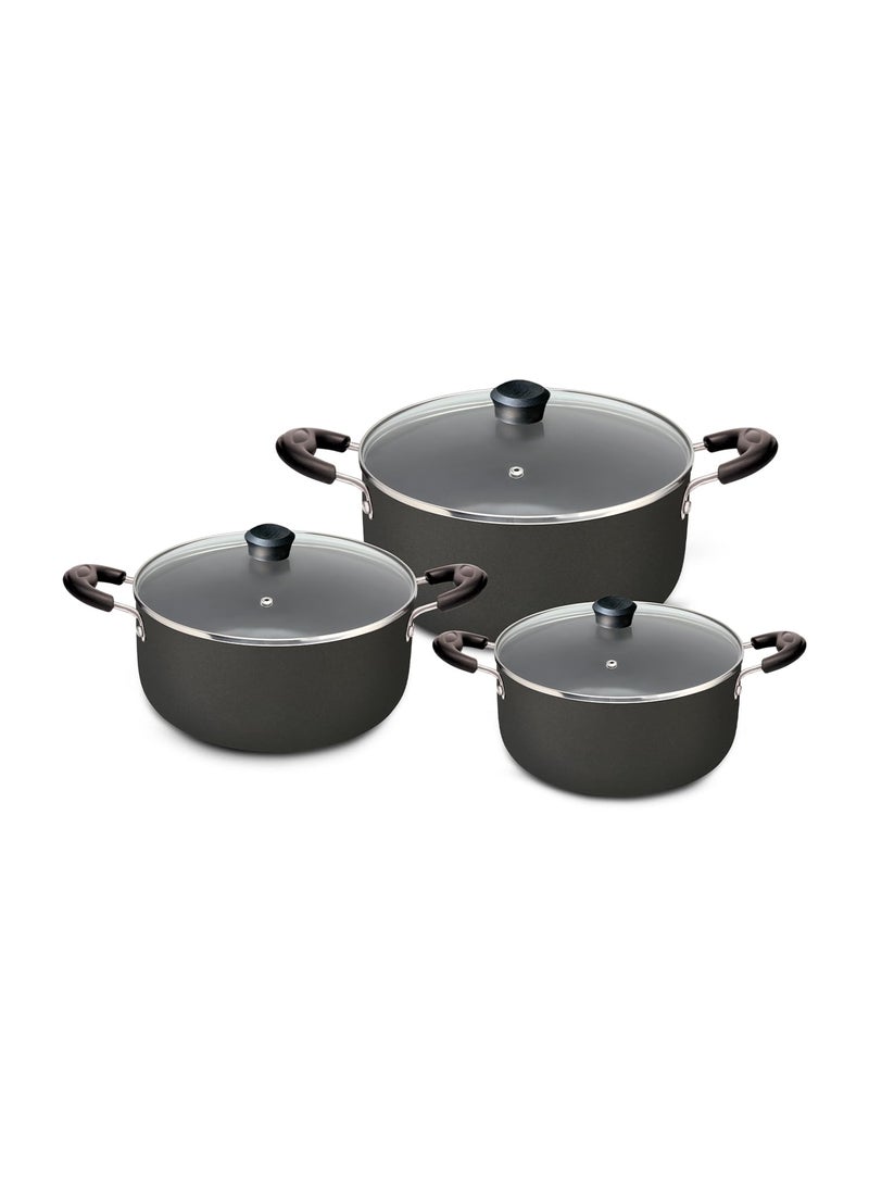NIRLEP - NIRLEP Sakhi 6 Pieces Gift Set with 3 Casseroles Set with 3 Glass Lid| Induction Cookware Set| 5-Layer PFOA Free Coating| Non Stick Cookware Set | Black - Image 1