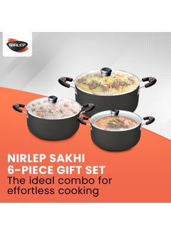 NIRLEP NIRLEP Sakhi 6 Pieces Gift Set with 3 Casseroles Set with 3 Glass Lid| Induction Cookware Set| 5-Layer PFOA Free Coating| Non Stick Cookware Set | Black  - Image 2