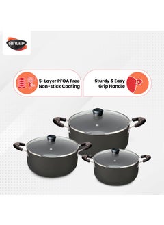 NIRLEP NIRLEP Sakhi 6 Pieces Gift Set with 3 Casseroles Set with 3 Glass Lid| Induction Cookware Set| 5-Layer PFOA Free Coating| Non Stick Cookware Set | Black  - Image 4