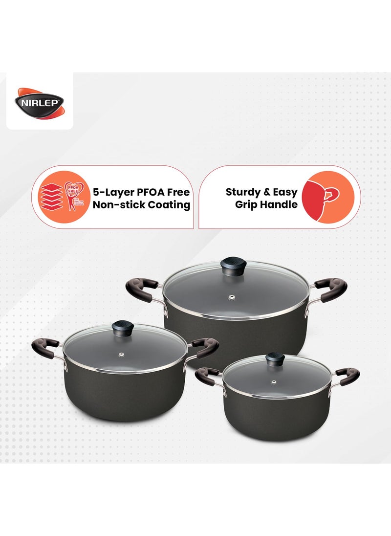 NIRLEP - NIRLEP Sakhi 6 Pieces Gift Set with 3 Casseroles Set with 3 Glass Lid| Induction Cookware Set| 5-Layer PFOA Free Coating| Non Stick Cookware Set | Black - Image 1