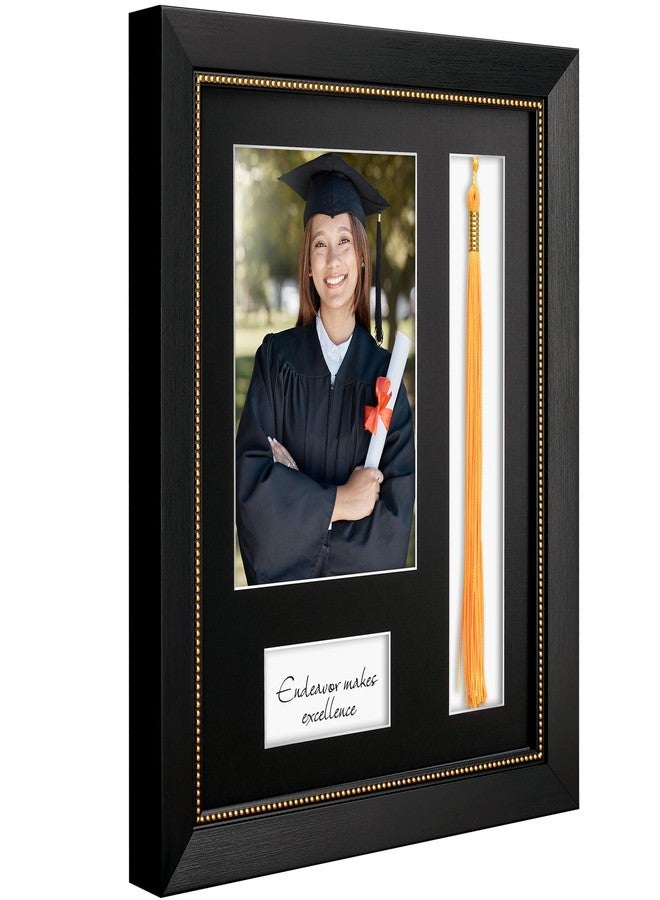 إطار GiftMust Graduate مع حامل شرابة، وحصيرة ورقية سوداء بنقشة الكتان، لعرض صورة مقاس 5x7 أو 9x11، وإطار أسود مزين بخرز ذهبي بارز. - Image 2