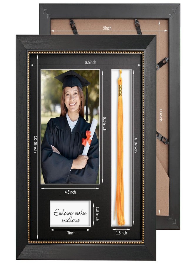 إطار GiftMust Graduate مع حامل شرابة، وحصيرة ورقية سوداء بنقشة الكتان، لعرض صورة مقاس 5x7 أو 9x11، وإطار أسود مزين بخرز ذهبي بارز. - Image 5