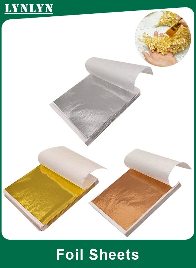 LYNLYN 300PCS Imitation Gold Leaf Foil Sheets, Gold, Silver and Rose Gold for Resin, Crafts, Gilding, Scrapbooking, Nail Art, Painting and Home Decoration - Image 1