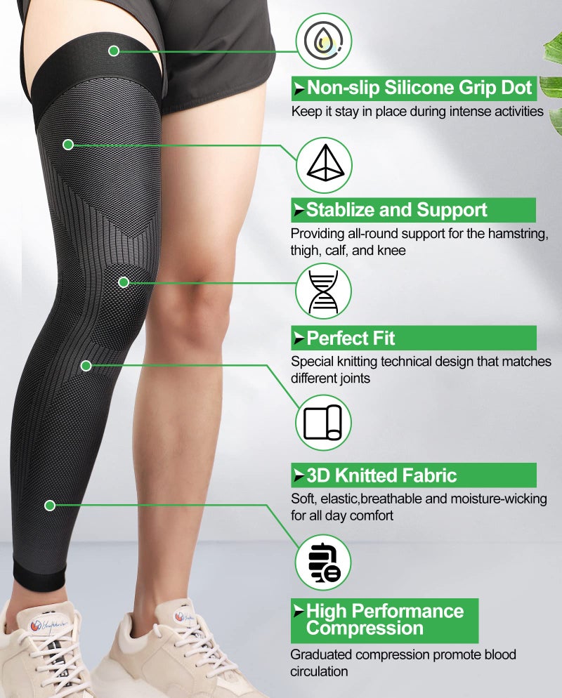 KEKING® Full Leg Compression Sleeves, Unisex, Thigh High Compression Stocking 20-30mmHg Graduated Support for Thigh Calf Knee, Running, Basketball, Reduce Varicose Veins and Swelling, 1 Pair, Black L - Image 3