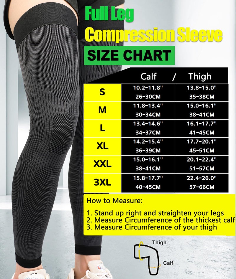 KEKING® Full Leg Compression Sleeves, Unisex, Thigh High Compression Stocking 20-30mmHg Graduated Support for Thigh Calf Knee, Running, Basketball, Reduce Varicose Veins and Swelling, 1 Pair, Black L - Image 2