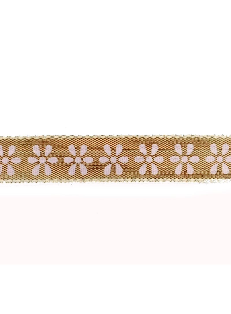 Salla Burlap Ribbon Beige with Pink Flower Print 5M Roll - Image 3