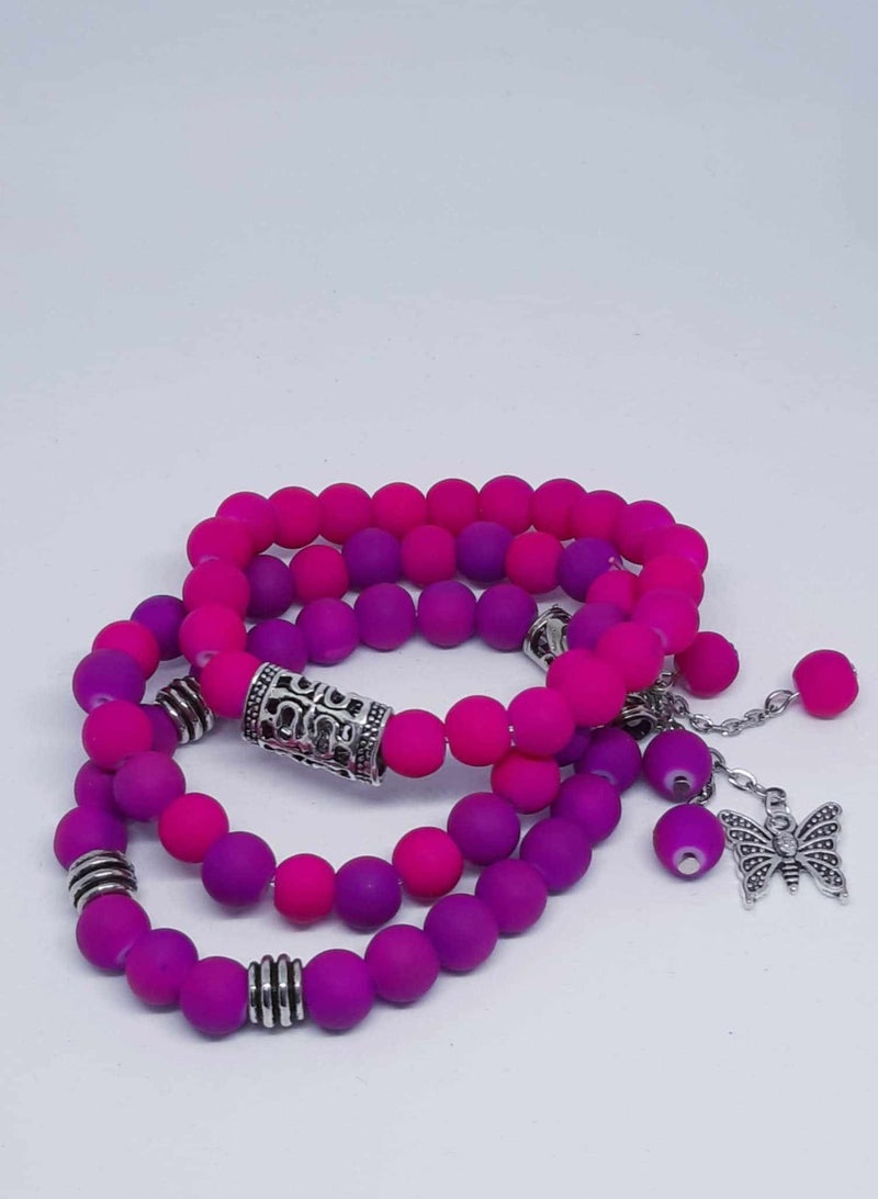 RA accessories Hand Made Bracelet Of Purple Onyx Mat * Fuchsia Beads   - Stretch - Image 1