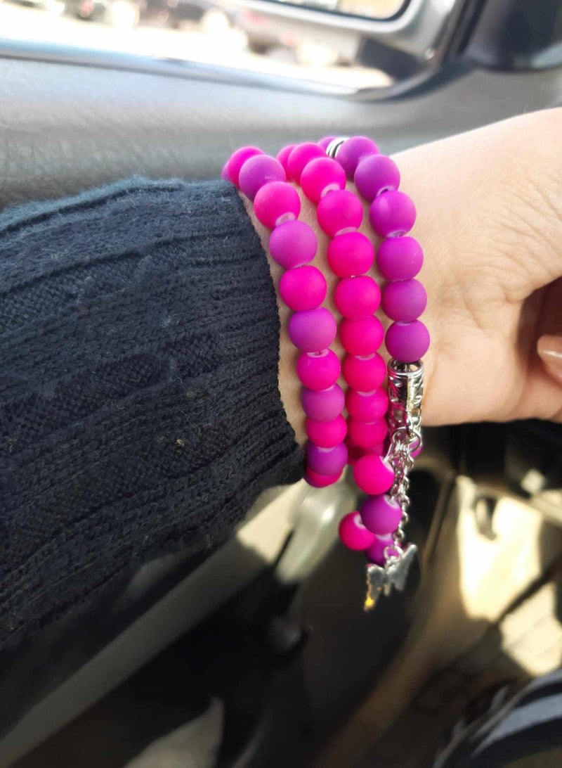 RA accessories Hand Made Bracelet Of Purple Onyx Mat * Fuchsia Beads   - Stretch - Image 4