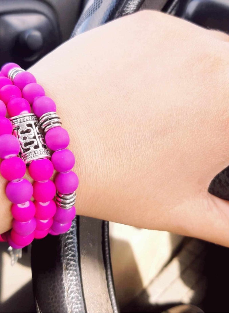 RA accessories Hand Made Bracelet Of Purple Onyx Mat * Fuchsia Beads   - Stretch - Image 3