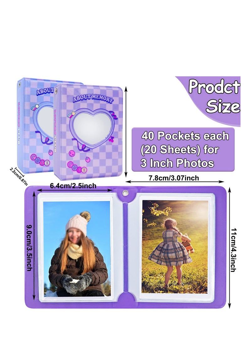 Excefore 3 Inch Mini Photo Album, 2 Pack Hollow Card Binder Album Kpop Holder with Pendant 40 Pockets Pink Blue - Image 3