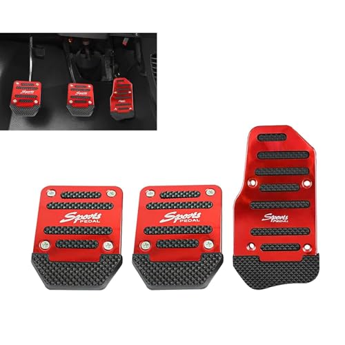 Dogary 3 PCS Car Pedals Pads Antislip Manual Transmission Accelerator Brake Pedals Holefree Alloy Clutch Treads Sets Universal for Most Cars Trucks SUVs Red - Image 1